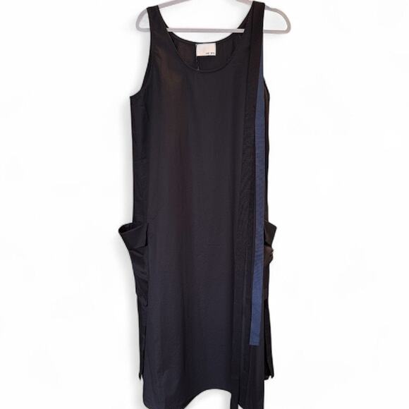 Tank Shift Apron Midi Dress by WE-AR4 Black Minimalist Oversized Pockets L - Picture 2 of 6